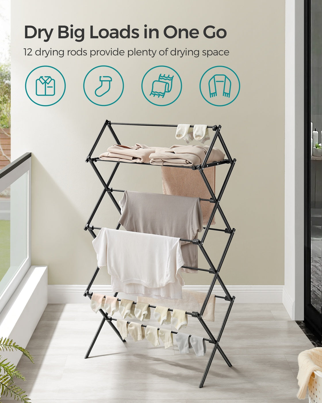 Foldable Clothes Airer, Compact Drying Rack, White - image 12