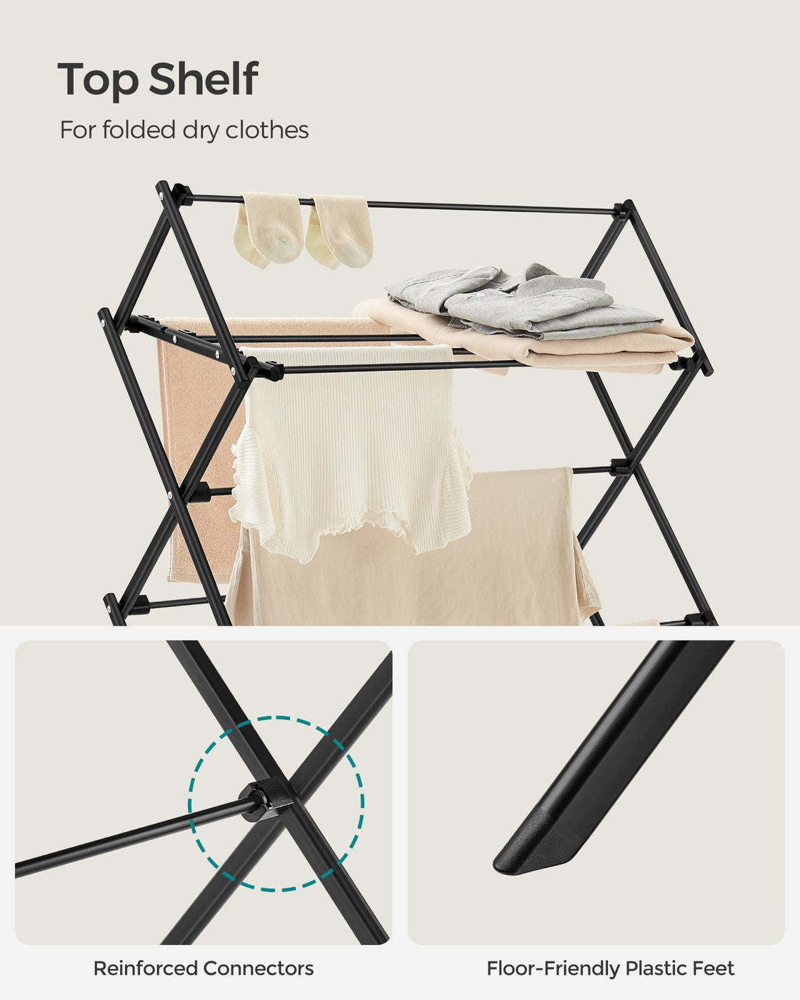 Foldable Clothes Airer, Compact Drying Rack, White - image 14