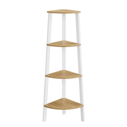 4-Tier Corner Shelf Unit Natural Oak and Matte White - image 1