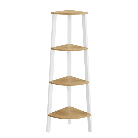 4-Tier Corner Shelf Unit Natural Oak and Matte White - image 1