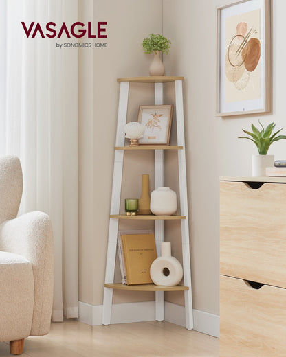 4-Tier Corner Shelf Unit Natural Oak and Matte White - image 2