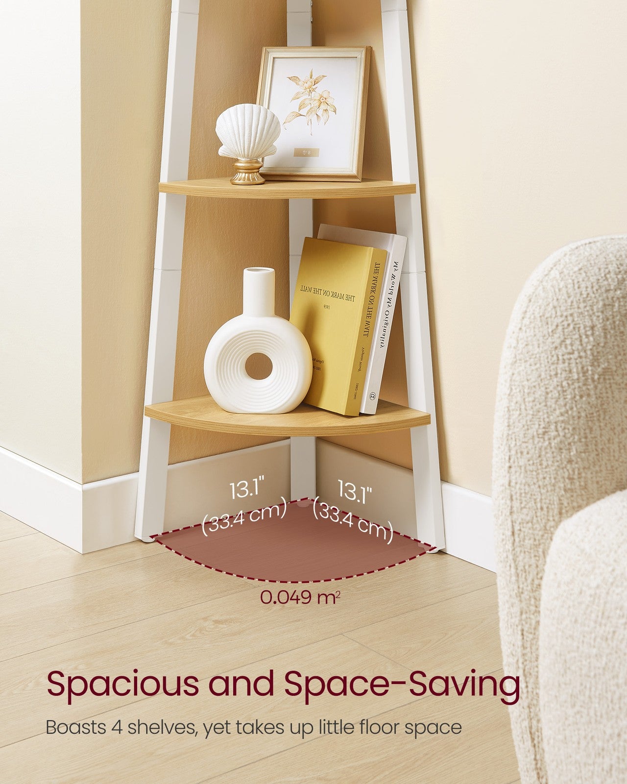 4-Tier Corner Shelf Unit Natural Oak and Matte White - image 3