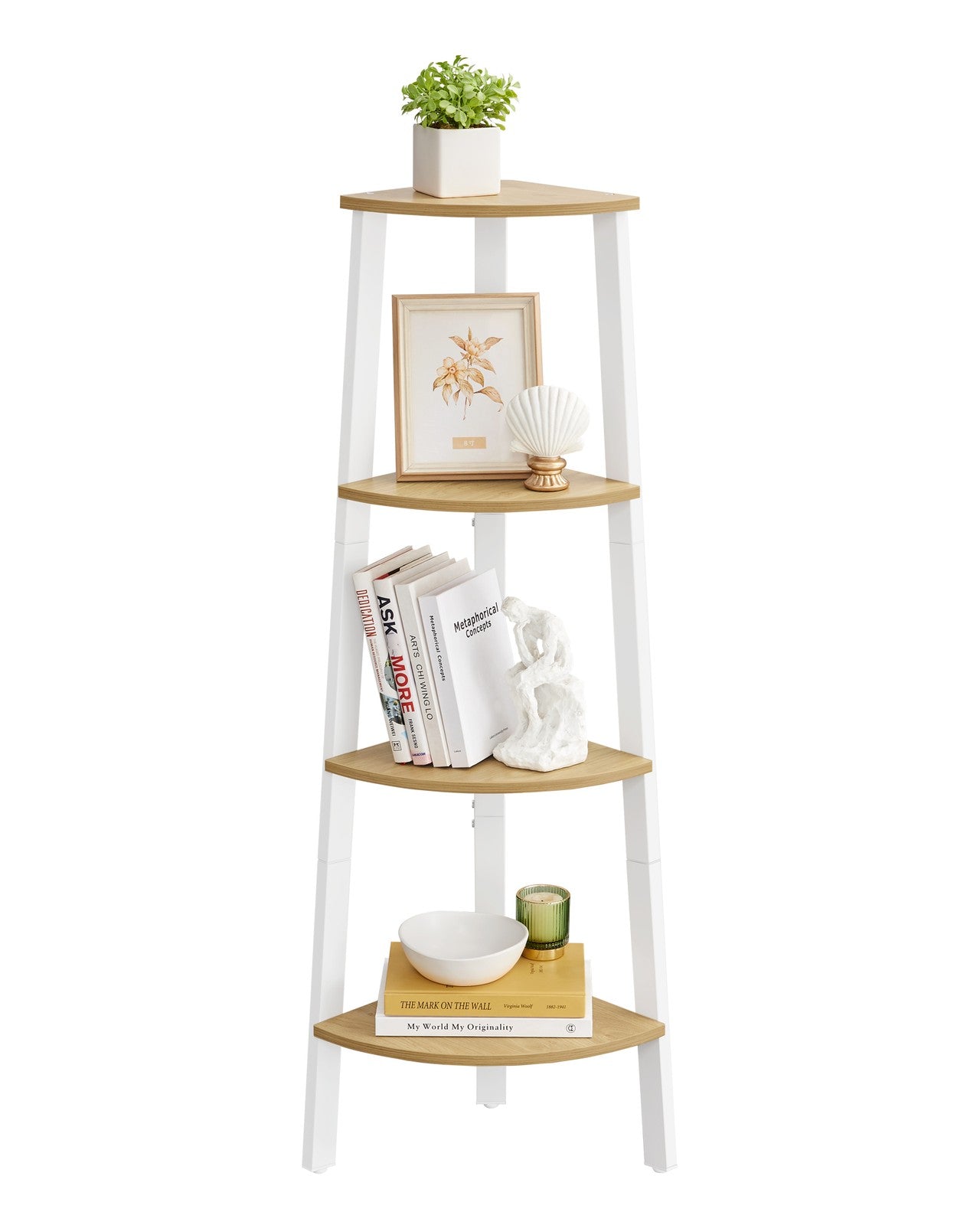 4-Tier Corner Shelf Unit Natural Oak and Matte White - image 5