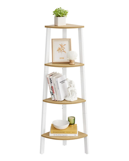 4-Tier Corner Shelf Unit Natural Oak and Matte White - image 5