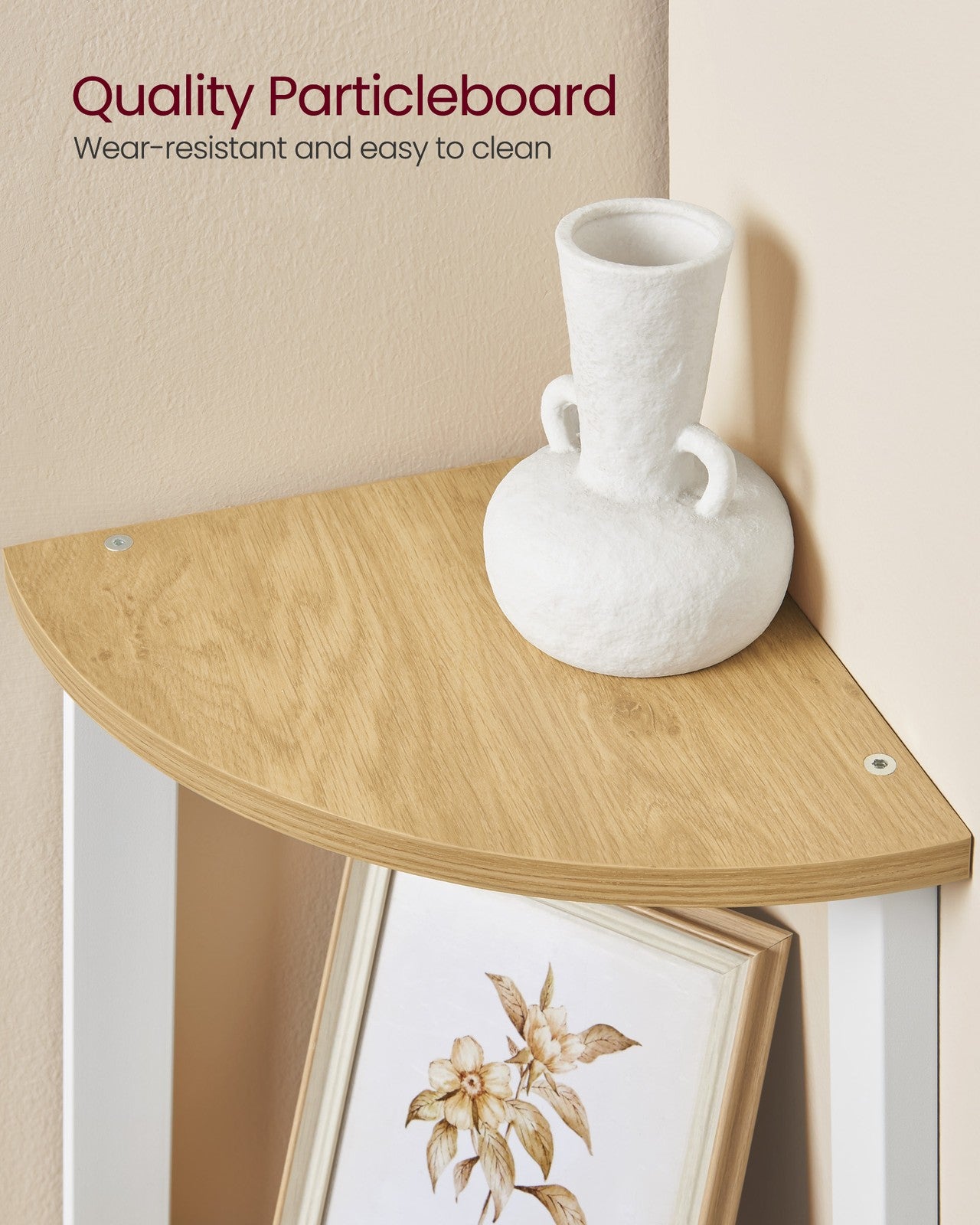 4-Tier Corner Shelf Unit Natural Oak and Matte White - image 6