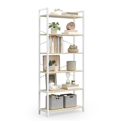 6-Tier Bookshelf, Industrial Bookcase, Beige and White - image 1