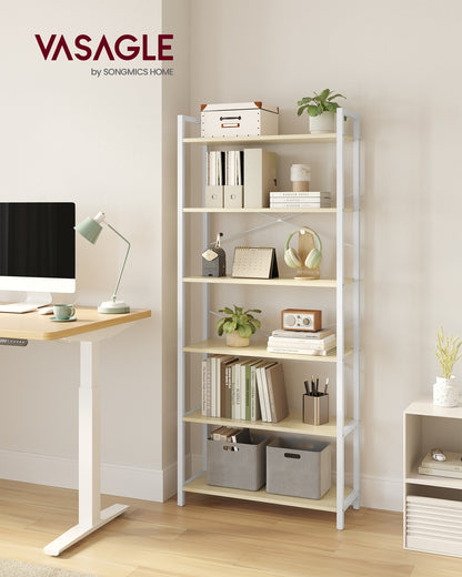 6-Tier Bookshelf, Industrial Bookcase, Beige and White - image 2