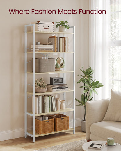 6-Tier Bookshelf, Industrial Bookcase, Beige and White - image 3