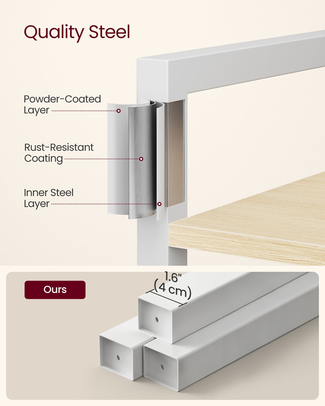 6-Tier Bookshelf, Industrial Bookcase, Beige and White - image 5