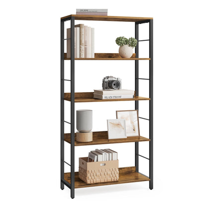 5-Tier Standing Bookshelf Rustic Brown and Ink Black - image 2