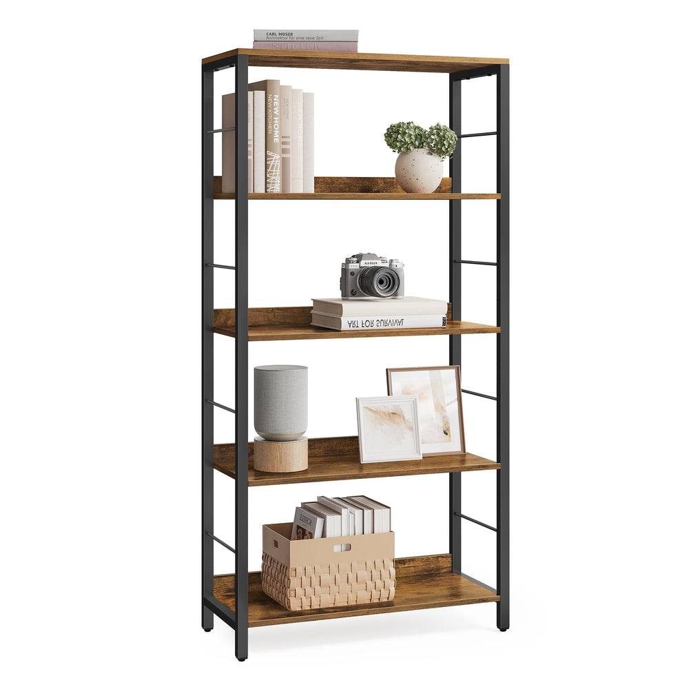 5-Tier Standing Bookshelf Rustic Brown and Ink Black - image 1