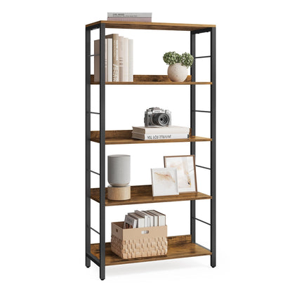 5-Tier Standing Bookshelf Rustic Brown and Ink Black - image 1