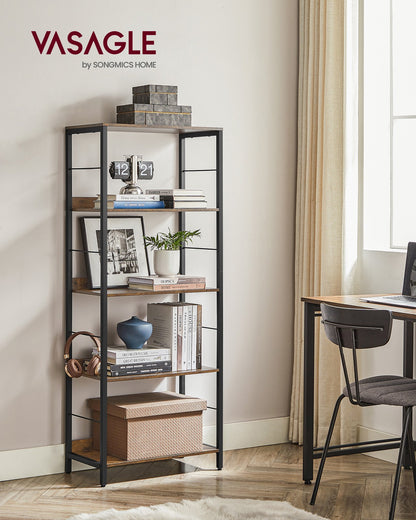 5-Tier Standing Bookshelf Rustic Brown and Ink Black - image 3