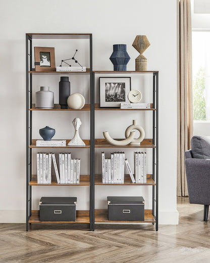 5-Tier Standing Bookshelf Rustic Brown and Ink Black - image 3