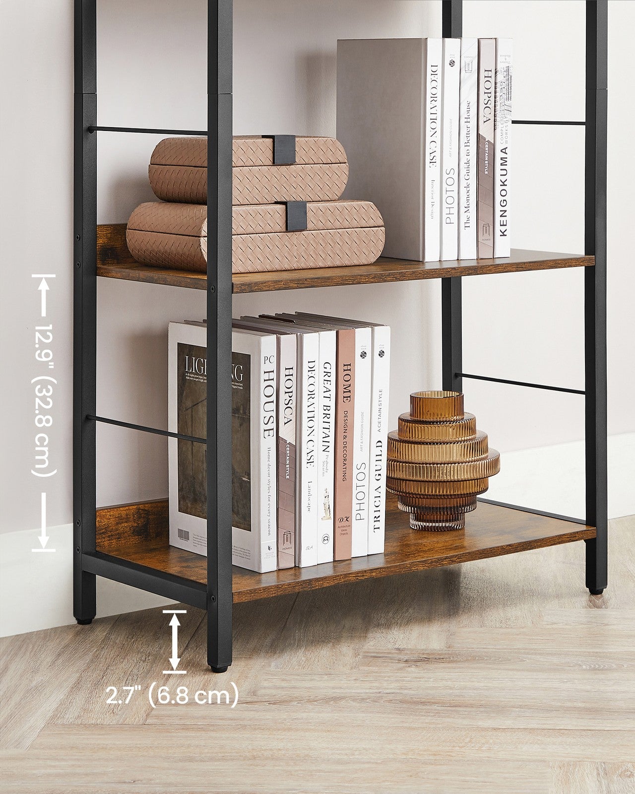 5-Tier Standing Bookshelf Rustic Brown and Ink Black - image 7