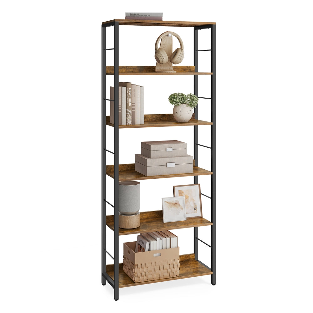 5-Tier Standing Bookshelf Rustic Brown and Ink Black - image 12