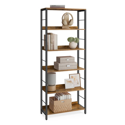 5-Tier Standing Bookshelf Rustic Brown and Ink Black - image 12