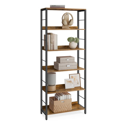 5-Tier Standing Bookshelf Rustic Brown and Ink Black - image 11