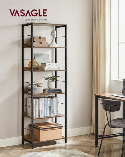 5-Tier Standing Bookshelf Rustic Brown and Ink Black - image 13