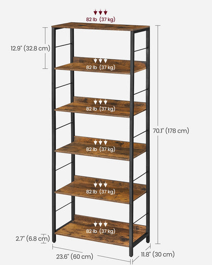 5-Tier Standing Bookshelf Rustic Brown and Ink Black - image 17