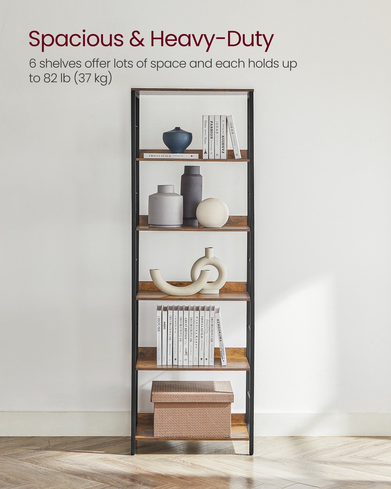5-Tier Standing Bookshelf Rustic Brown and Ink Black - image 19