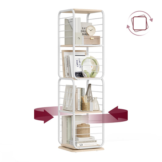4-Tier Rotating Bookshelf Natural Beige and Cloud White - image 1