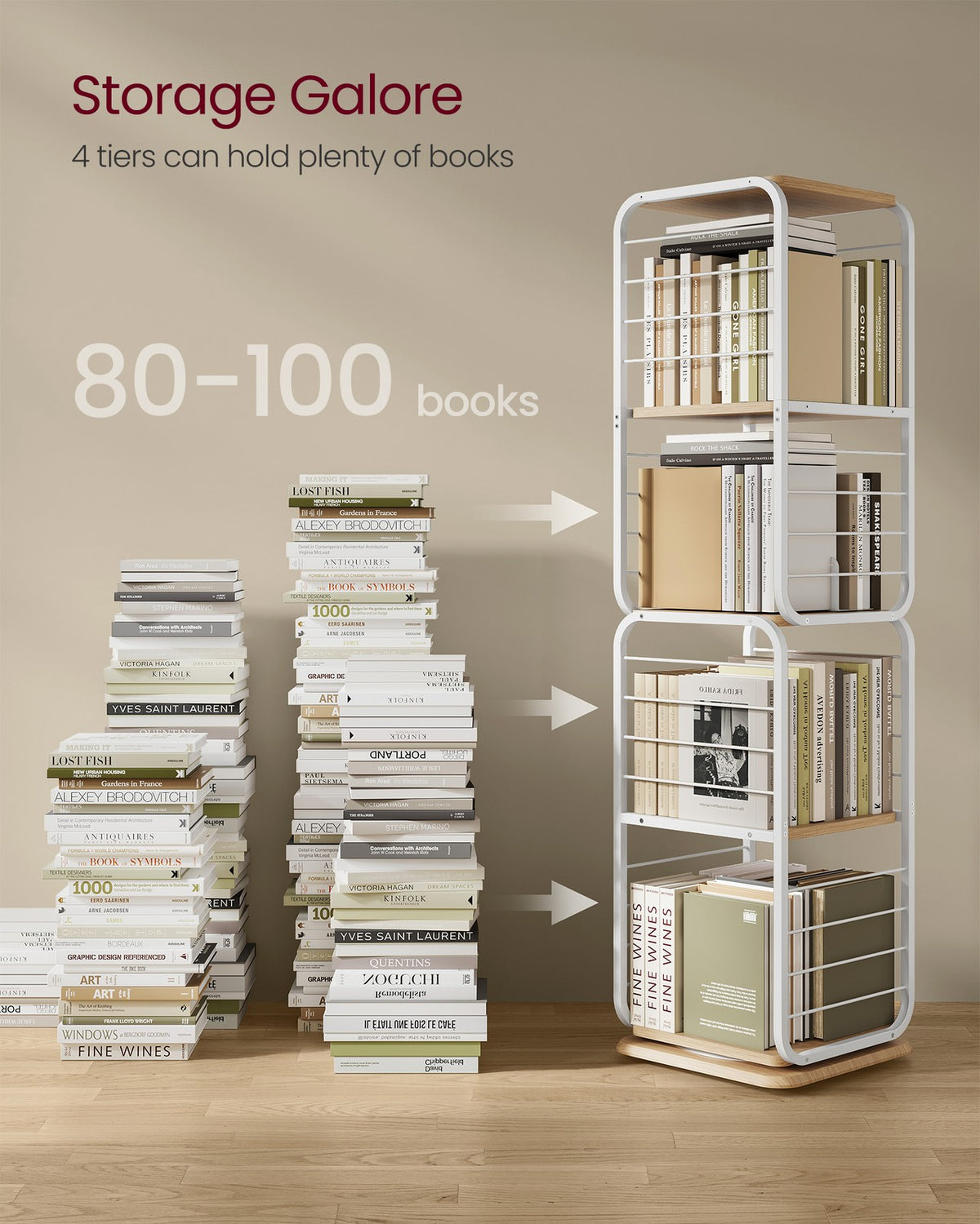 4-Tier Rotating Bookshelf Natural Beige and Cloud White - image 3