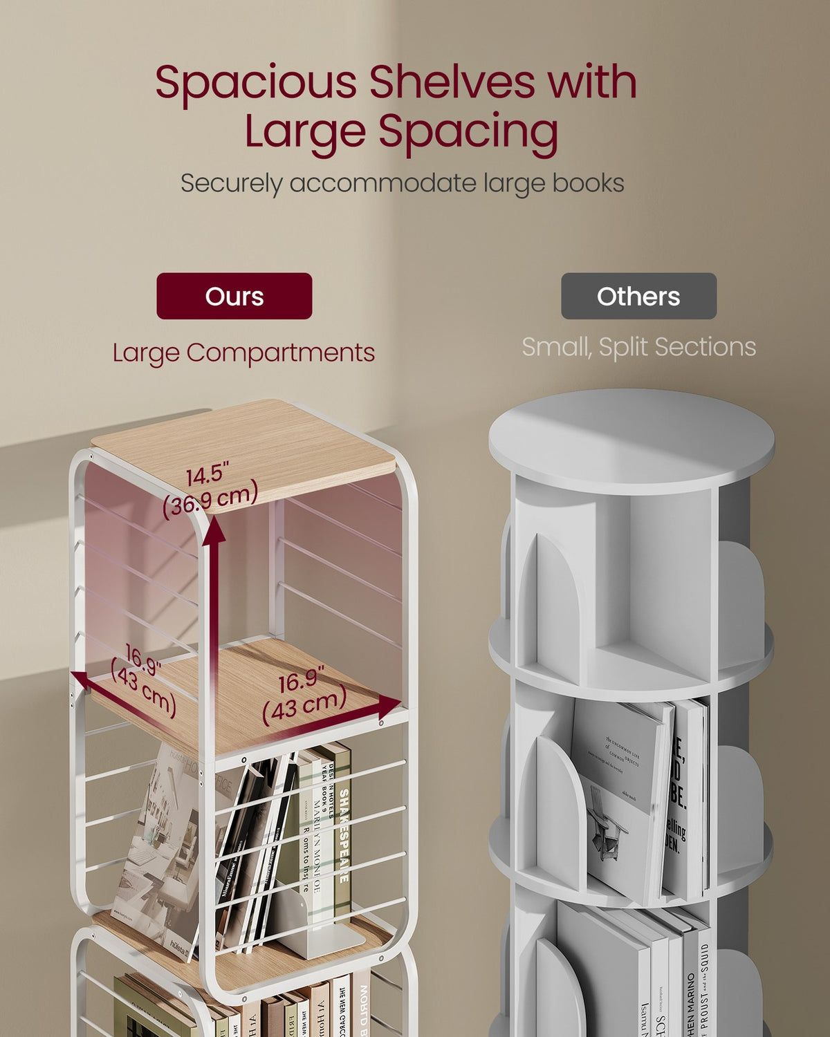 4-Tier Rotating Bookshelf Natural Beige and Cloud White - image 4