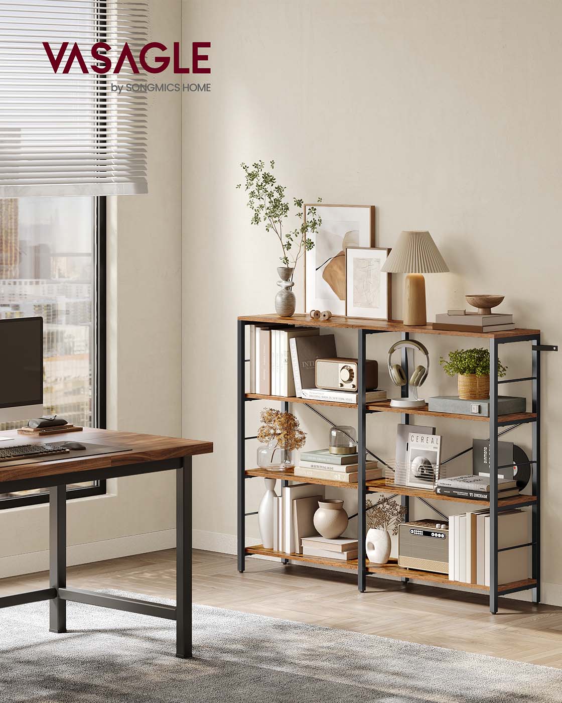 6-Tier Bookshelf Rustic Brown and Black 30 x 120 x 109.4 cm - image 3