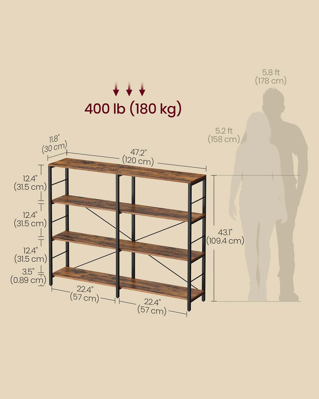 6-Tier Bookshelf Rustic Brown and Black 30 x 120 x 109.4 cm - image 7