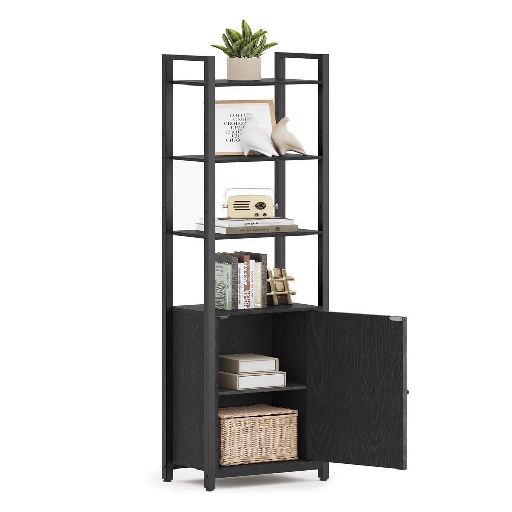 6-Tier Bookcase with Door Ebony Black and Ink Black - image 1