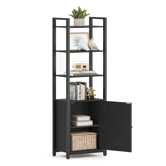 6-Tier Bookcase with Door Ebony Black and Ink Black - image 1