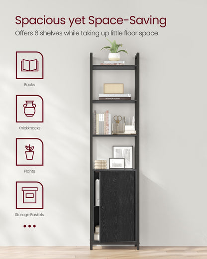 6-Tier Bookcase with Door Ebony Black and Ink Black - image 3
