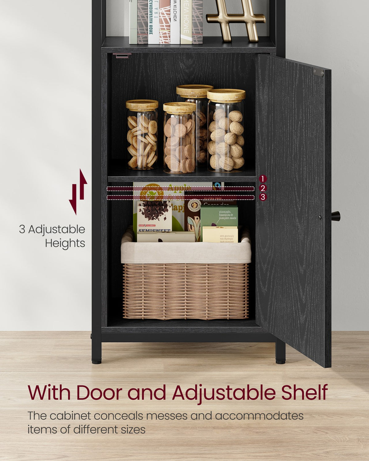 6-Tier Bookcase with Door Ebony Black and Ink Black - image 4