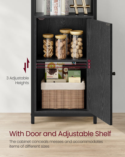 6-Tier Bookcase with Door Ebony Black and Ink Black - image 4