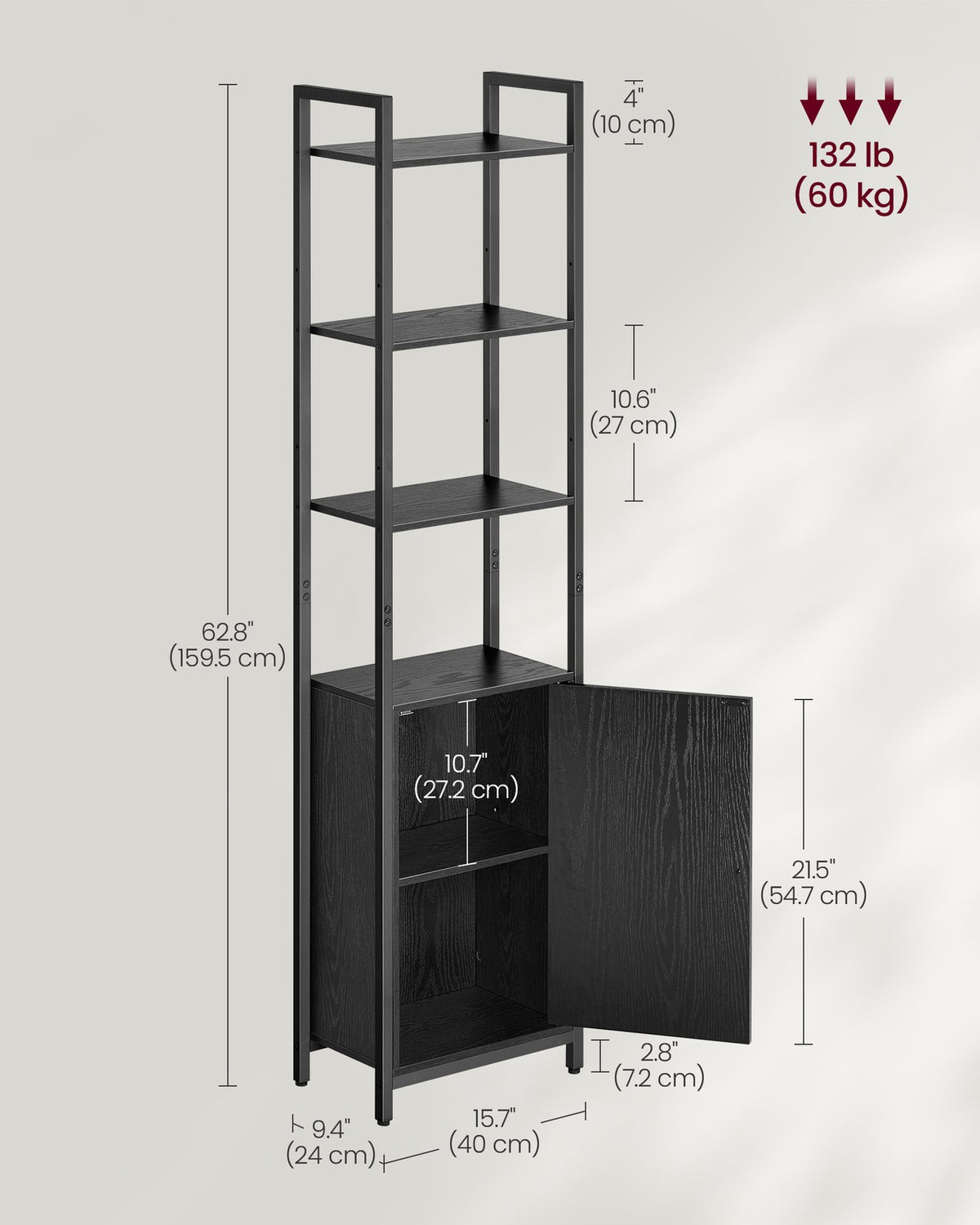 6-Tier Bookcase with Door Ebony Black and Ink Black - image 6