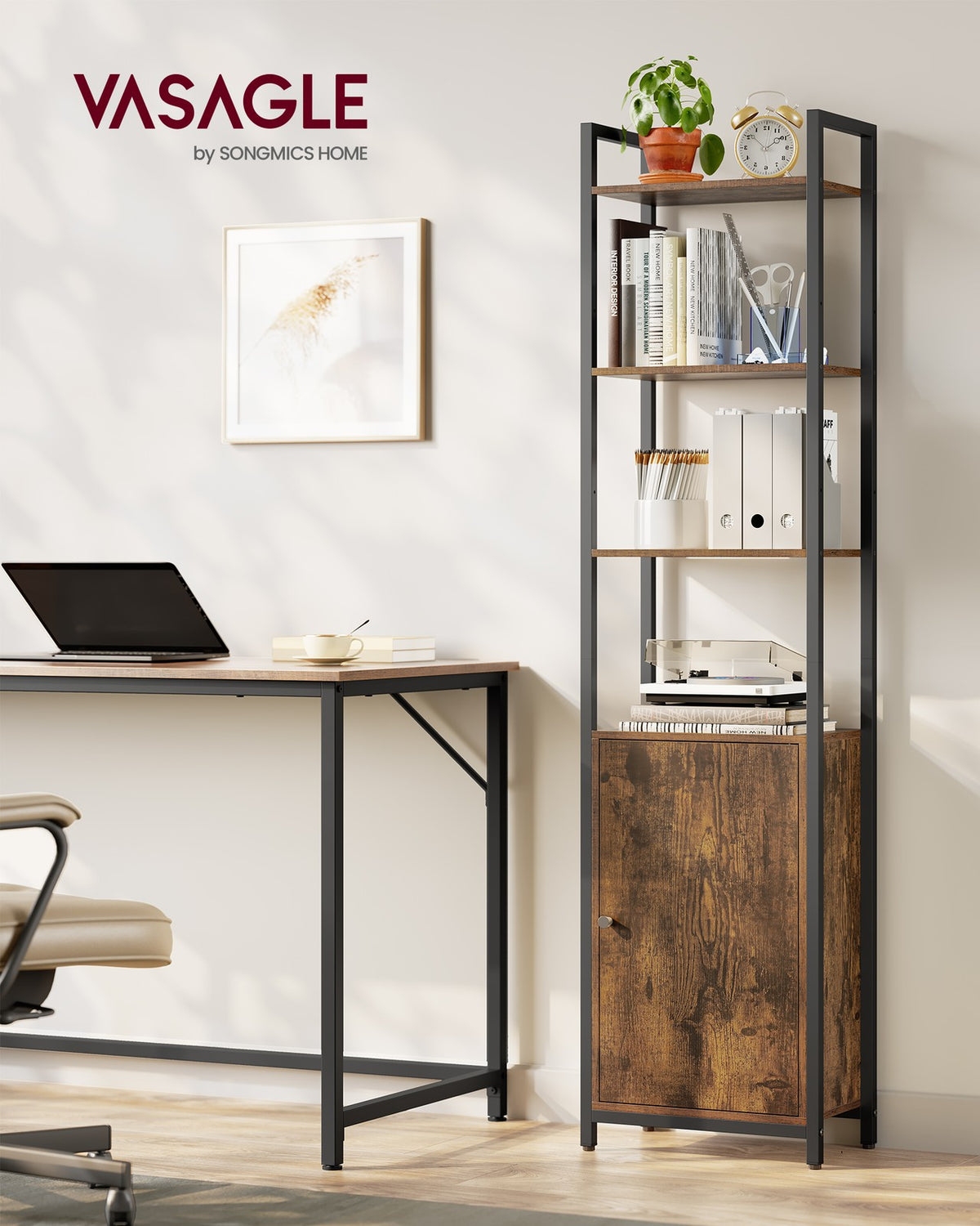 6-Tier Bookcase with Door Ebony Black and Ink Black - image 9