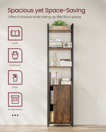 6-Tier Bookcase with Door Ebony Black and Ink Black - image 10