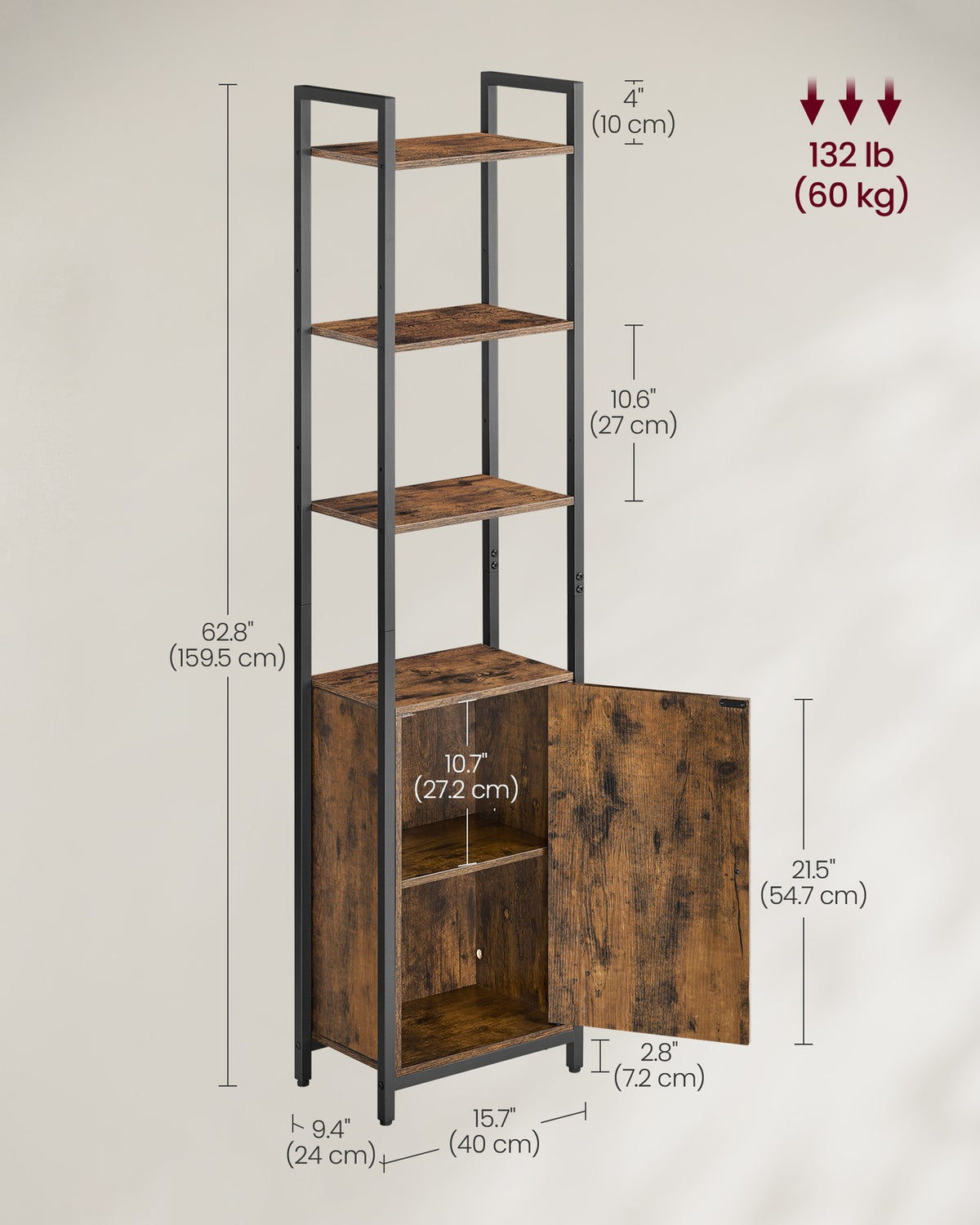 6-Tier Bookcase with Door Ebony Black and Ink Black - image 13
