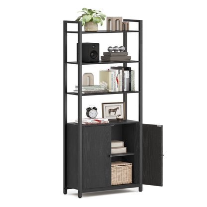 6-Tier Bookcase with Door Ebony Black and Ink Black - image 15
