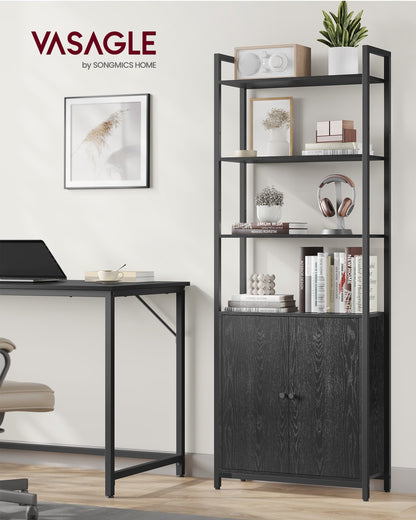 6-Tier Bookcase with Door Ebony Black and Ink Black - image 16