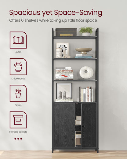 6-Tier Bookcase with Door Ebony Black and Ink Black - image 17