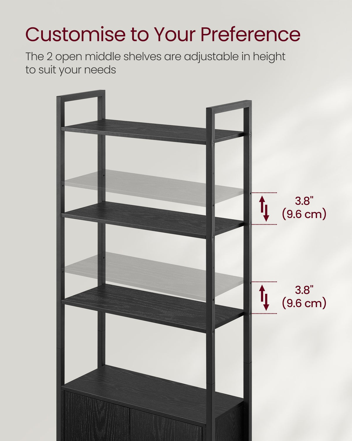 6-Tier Bookcase with Door Ebony Black and Ink Black - image 19