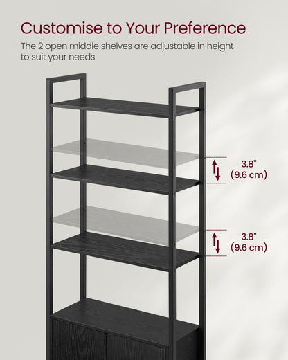 6-Tier Bookcase with Door Ebony Black and Ink Black - image 19