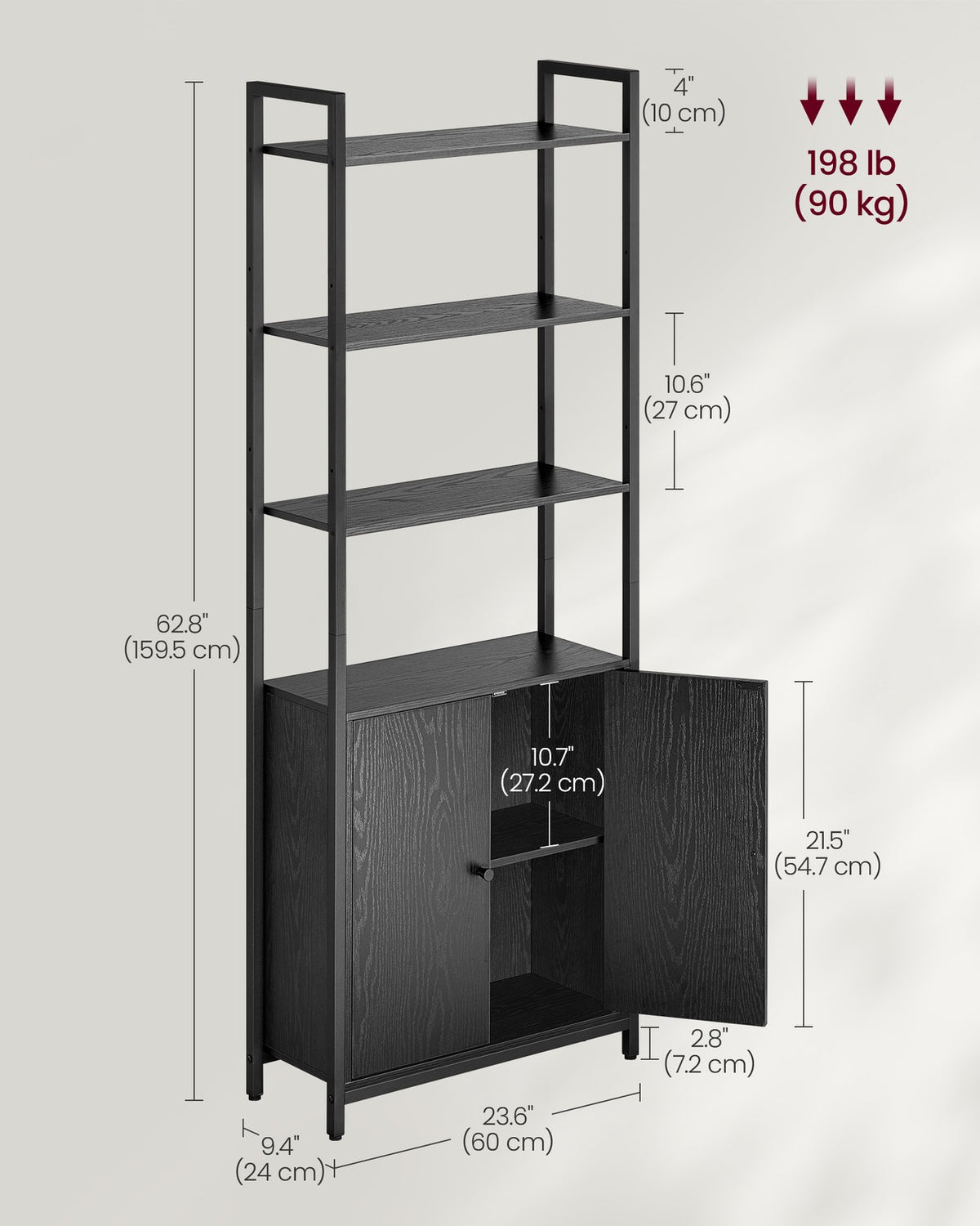 6-Tier Bookcase with Door Ebony Black and Ink Black - image 20