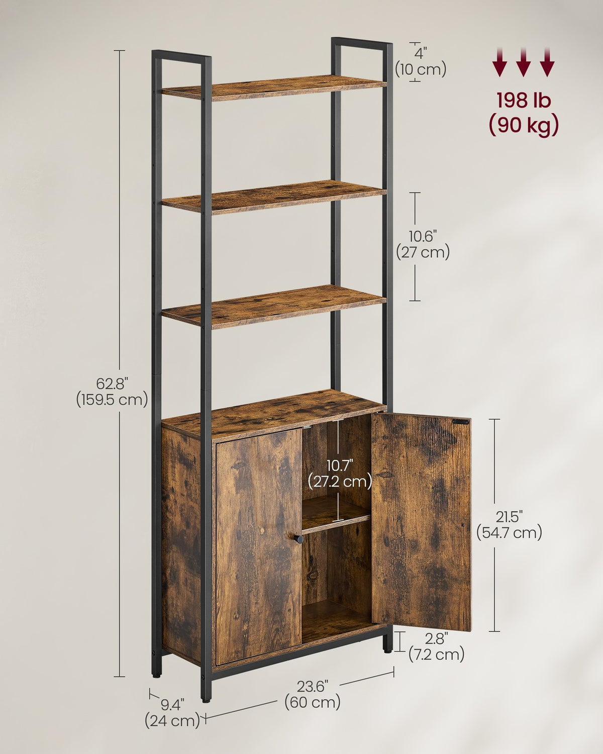 6-Tier Bookcase with Door Ebony Black and Ink Black - image 27