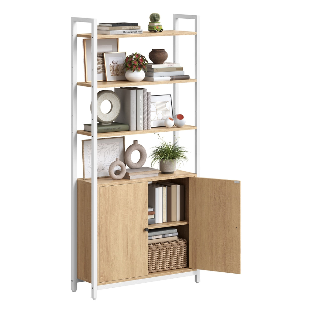 6-Tier Bookshelf with Door, 24 x 60 x 159.5 cm, Oak and White - image 1