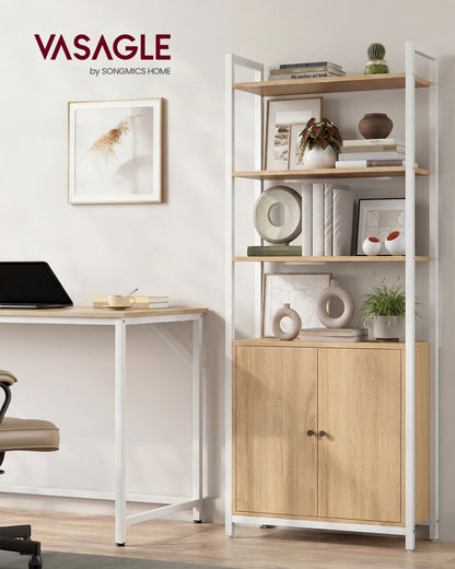 6-Tier Bookshelf with Door, 24 x 60 x 159.5 cm, Oak and White - image 2