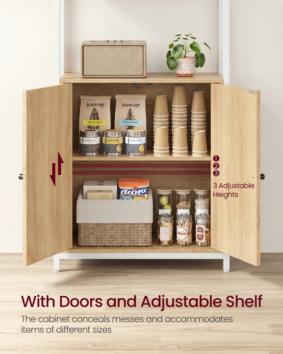 6-Tier Bookshelf with Door, 24 x 60 x 159.5 cm, Oak and White - image 4