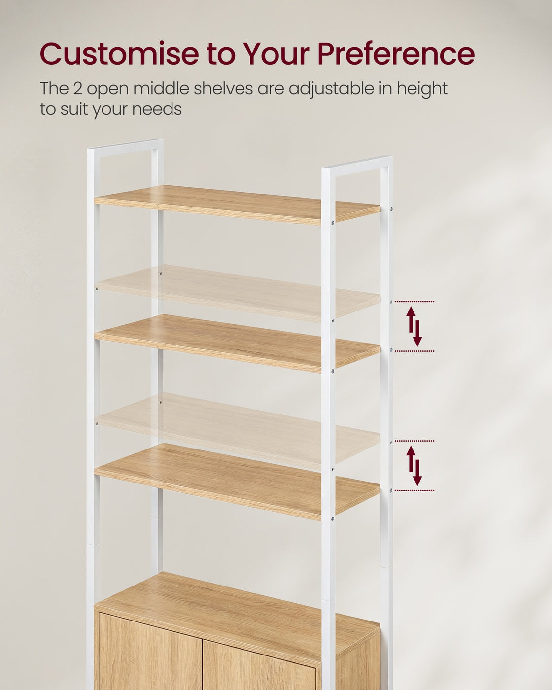 6-Tier Bookshelf with Door, 24 x 60 x 159.5 cm, Oak and White - image 5